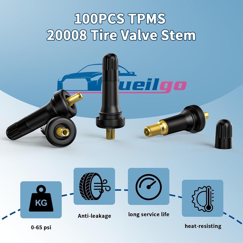 Dueilgo 100Pcs TPMS 20008 Rubber Snap-in Tire Valve Stems Compatible with Chevy GMC Buick Ford Cadillac Pontiac Lincoln Subaru etc. - Image 5